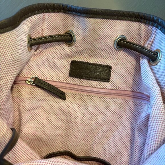 Dooney & Bourke Drawstring Bucket Bag Pebbled Leather Brown Grommets Tassels - Picture 10 of 13